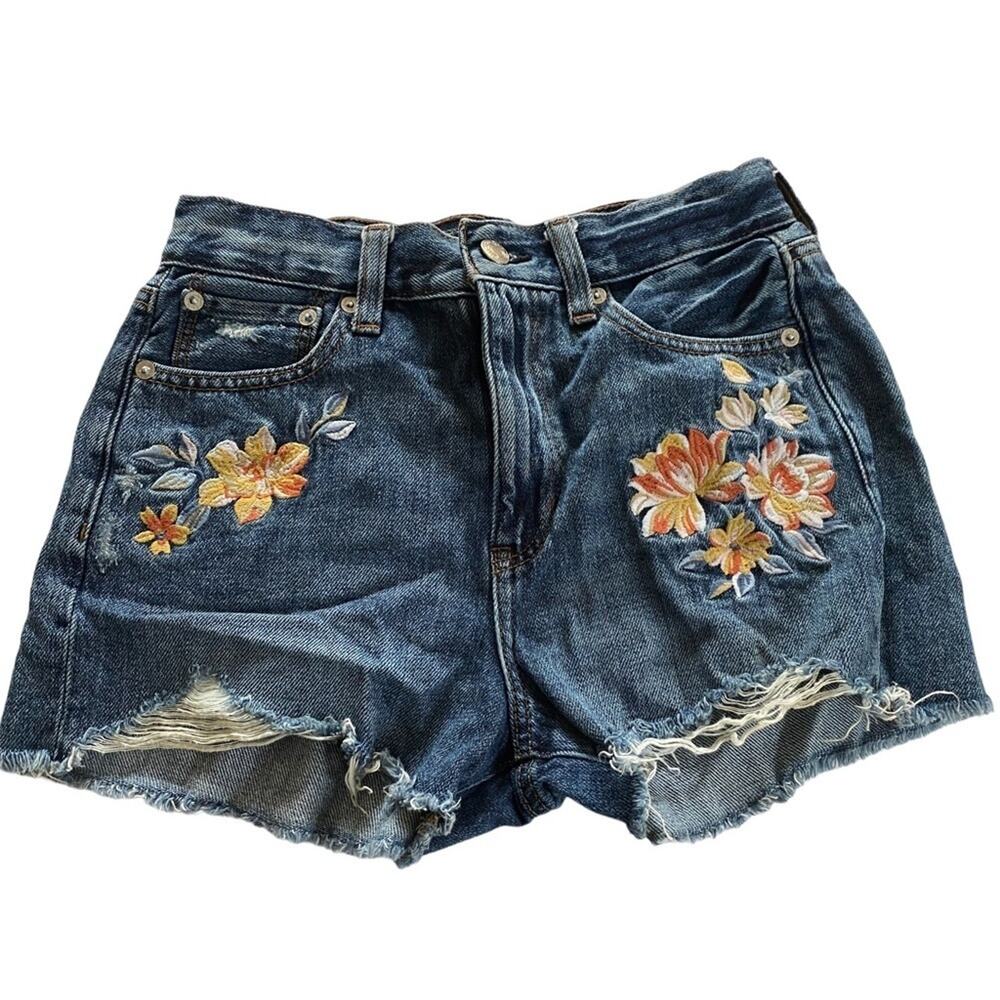 American Eagle Mom Distressed Floral Denim‎ Jean Shorts Sz 2